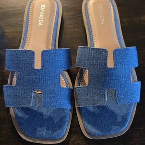 Top Moda Womens 8.5 Blue Denim Slide Sandals
